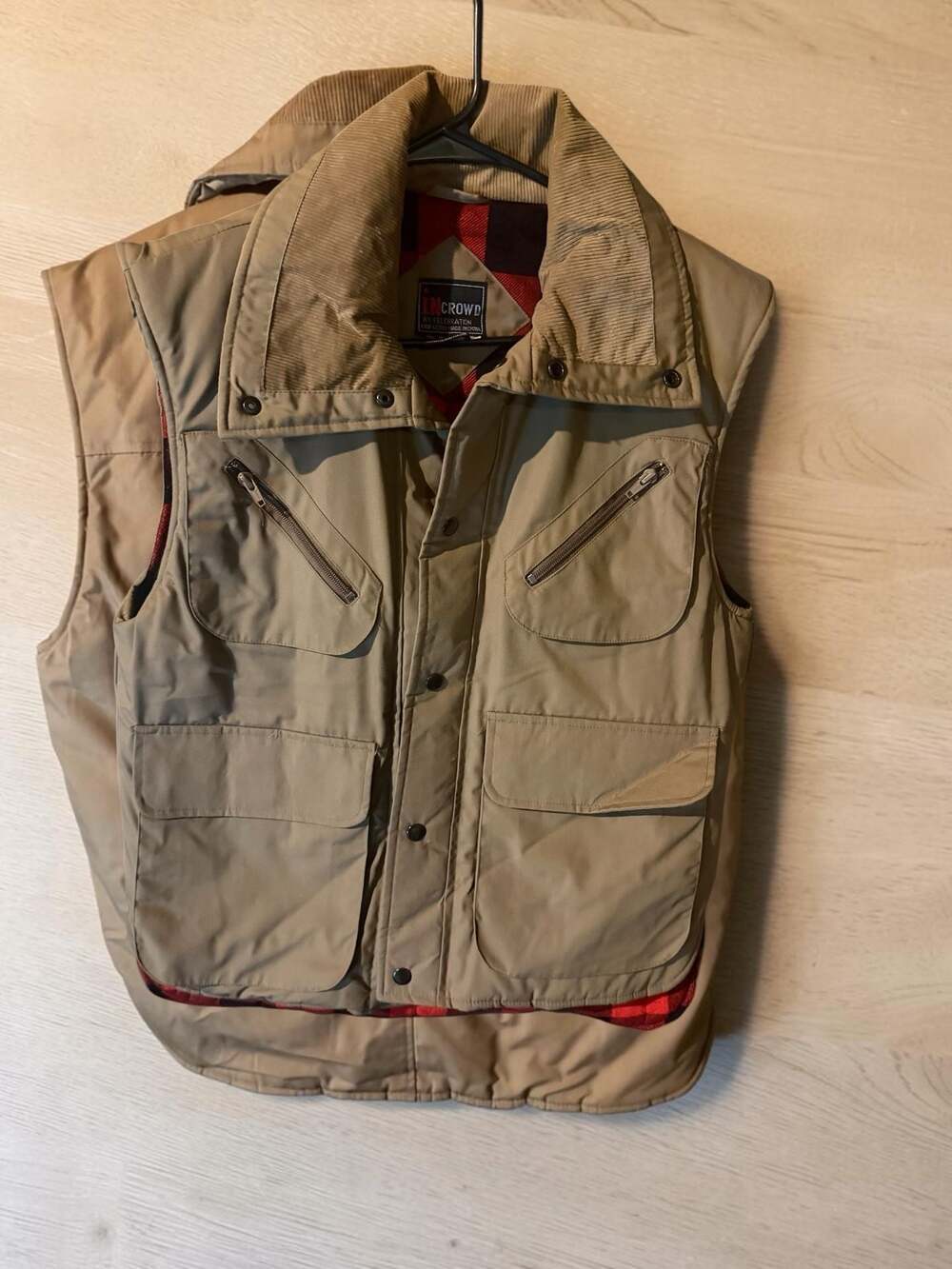 Vintage In Crowd Utility Vest Red Buffalo Plaid Flannel Lined Size S